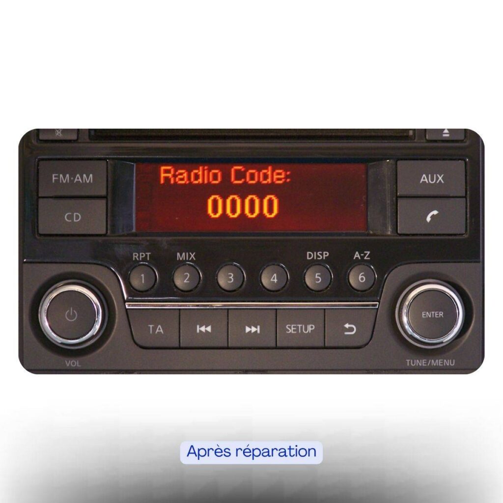 Après réparation Autoradio réparé : fonctionnalités restaurées, prêt à être réinstallé.
